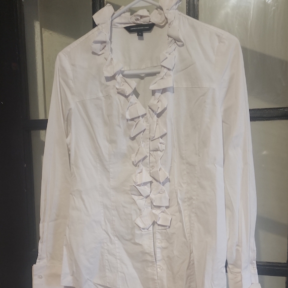 Express White Ruffled Button Down Shirt - Picture 1 of 5